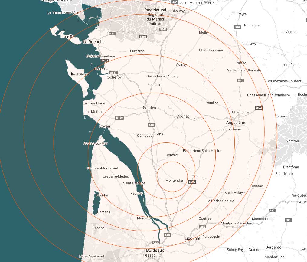 carte zone intervention la rochelle bordeau montendre angouleme